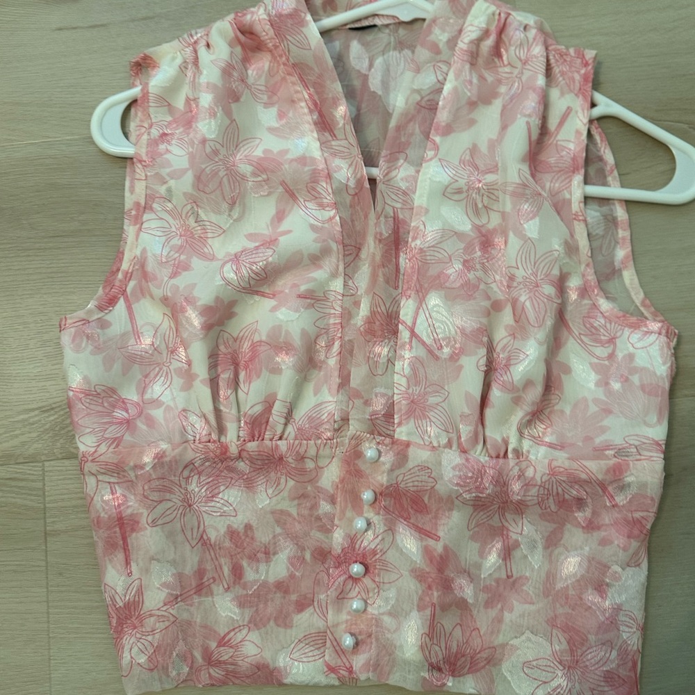 Floral Pink Sleeveless Blouse